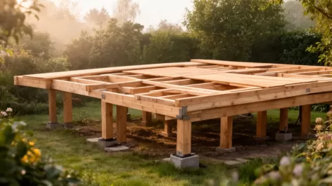 Konstrukcja tarasu drewnianego na słupach